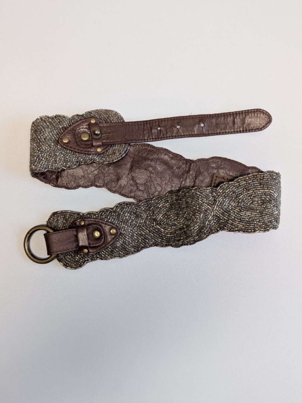 Anthropologie Jasper & Jeera Beaded Wide Leather Belt Small